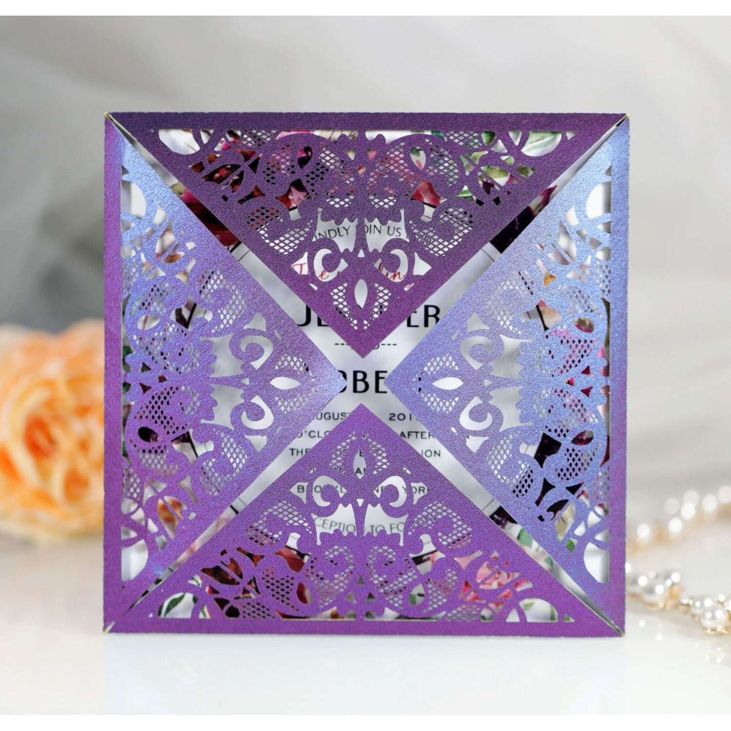 Glitter Invitation Card With Envelope Marriage Card Design Laser Cut Square Wedding Invitation